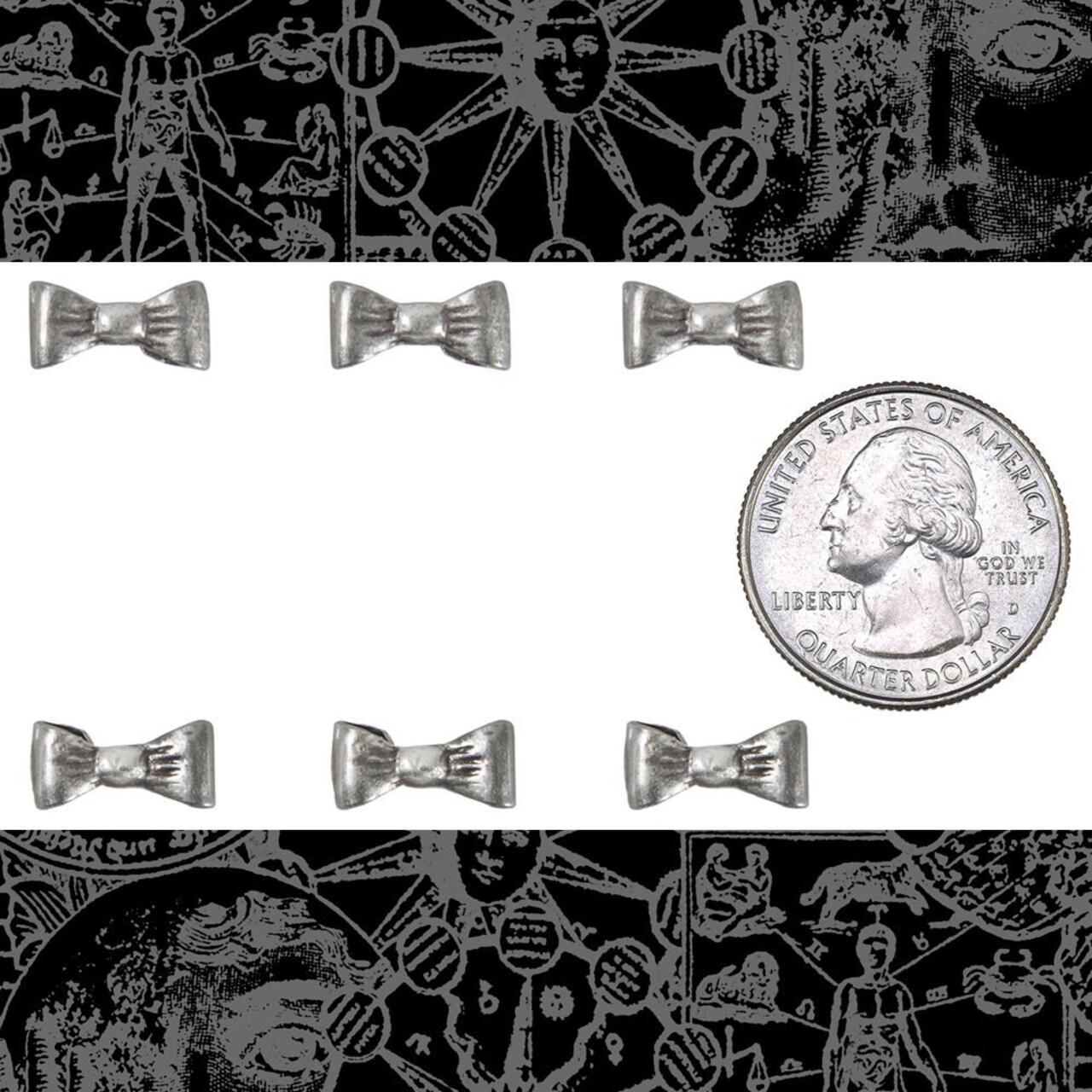 Antiqued Silver Plated Brass Bow Charms or Embellishments Charms - Set of Six - S-C203